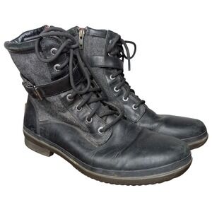 UGG Women's 9‎ Kesey waterproof black leather grey wool boots side zipper